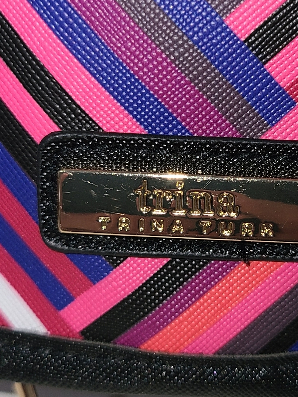 Trina Turk Striped Pink Multi Travel Cosmetic Case with Handle - Picture 2 of 10